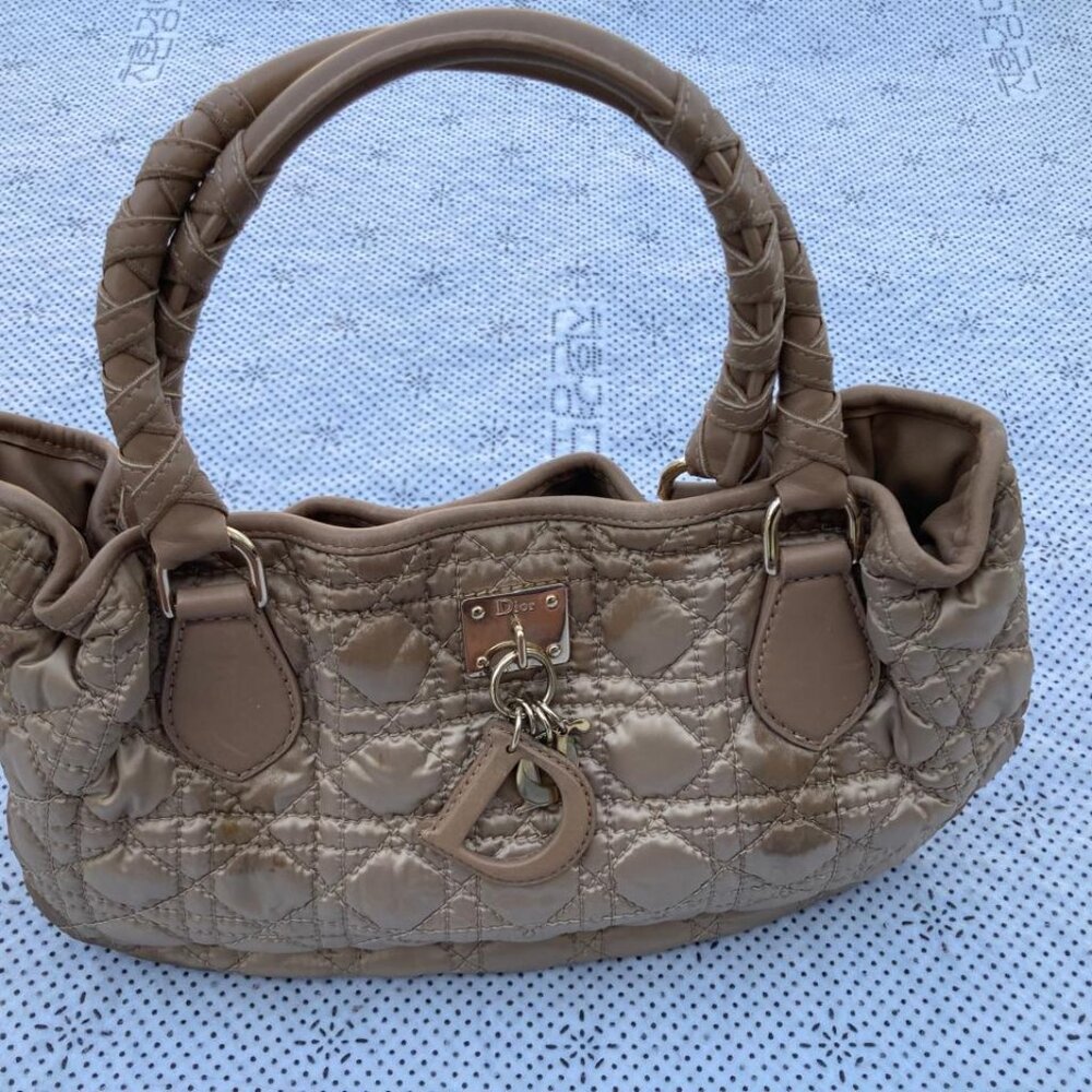 Christian Dior Women Metallic Brown Quilted Cannage Bag Lady Dior Tote Handbag - Picture 4 of 13